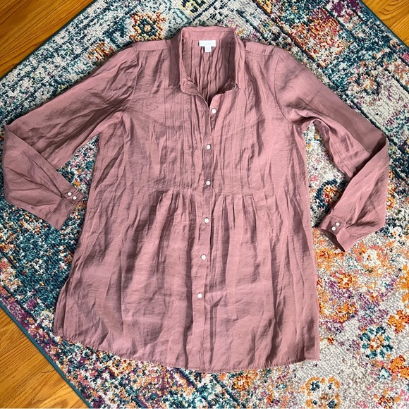 J. Jill Women's Pink Modal Blend Button-Up Puckered Long Sleeve Blouse Top - Picture 8 of 12